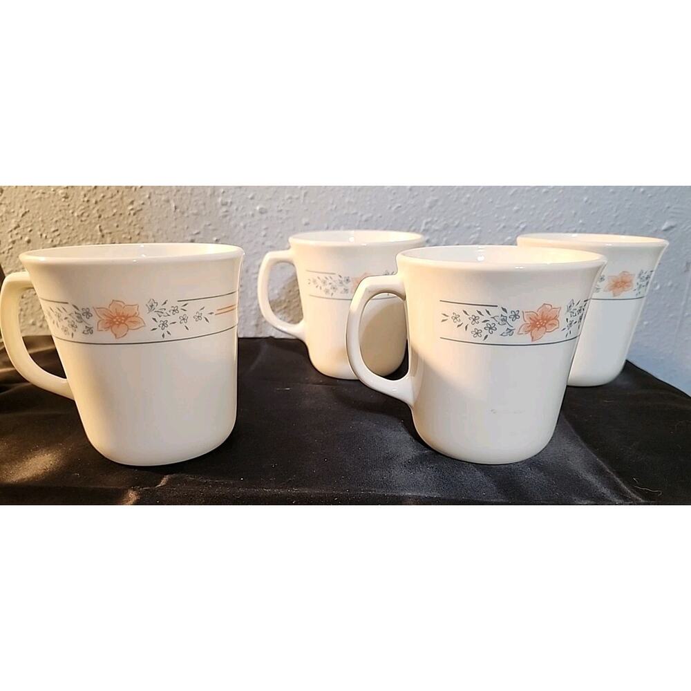 Vintage Corelle Pyroceram Apricot Grove 4 Coffee Mugs made in USA